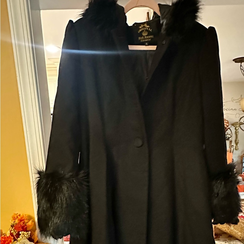 Black Coat with Faux Fur Trim & hood
